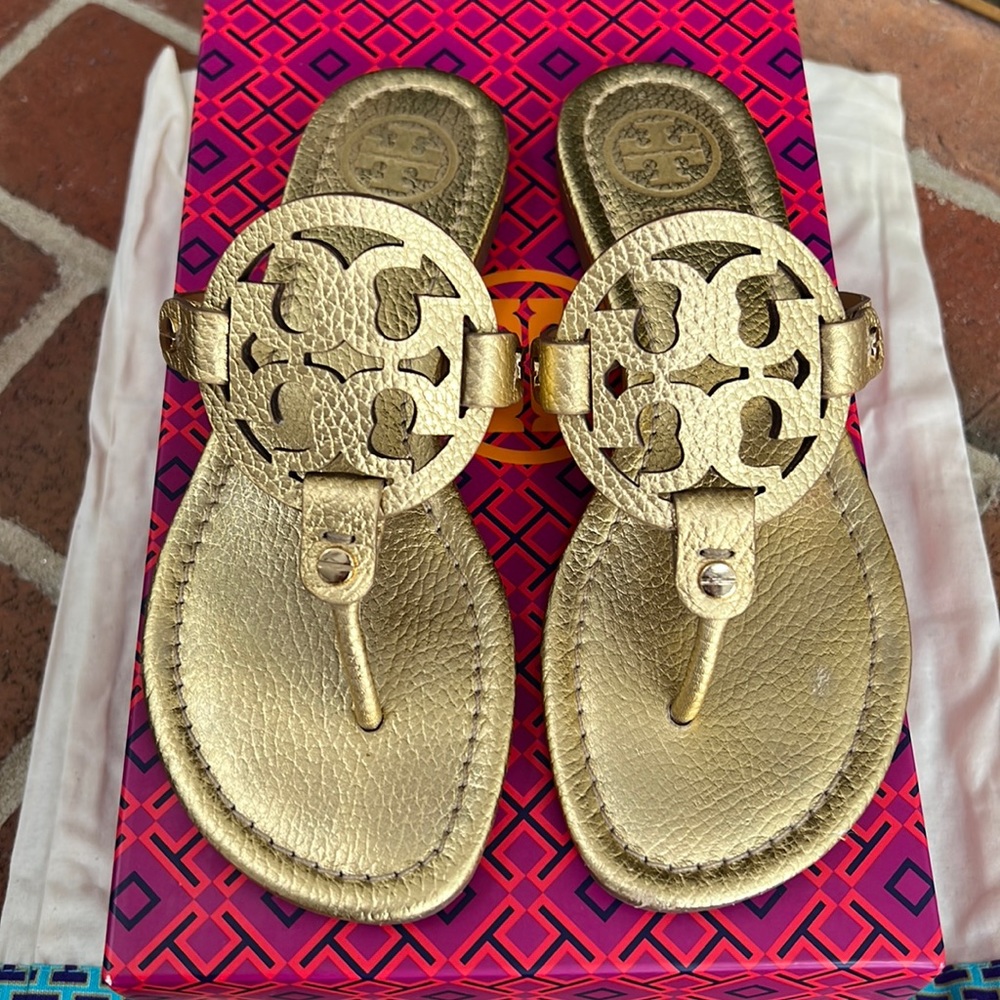 Tory Burch Miller sandal, size 5, gold color